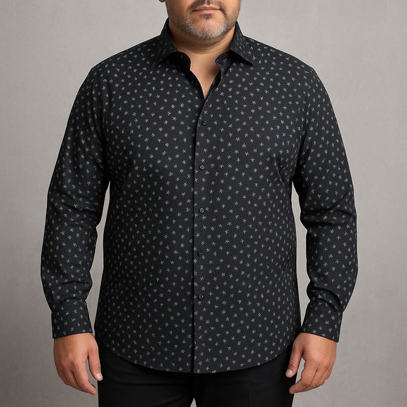 Jared Lang After Hours Men's 2XL Shirt Black White Star Print Slim Fit Button Up - Picture 1 of 8